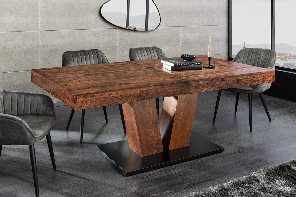 Dining table RANCHO 160-200cm extendable pinewood natural black