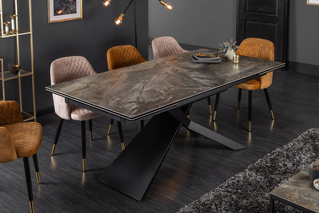 Dining table EUPHORIA 180-220-260cm ceramic marble look 10mm tempered glass