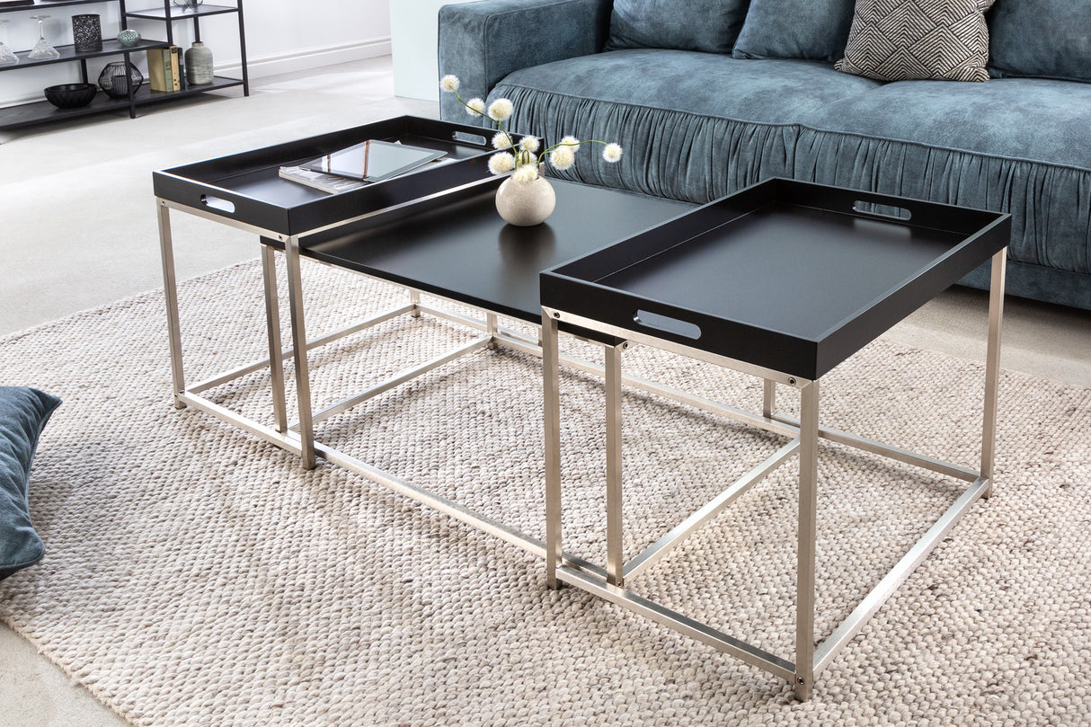 Coffee table ELEMENTS set of 3 with removable trays black
