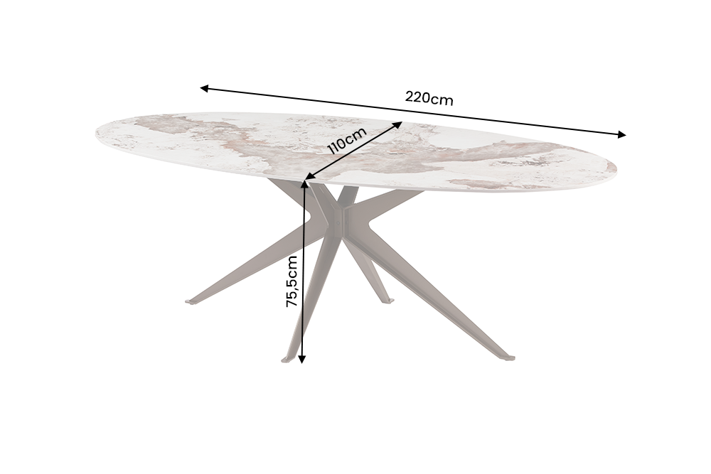 Dining table PANDORA 220cm oval ceramic bronze
