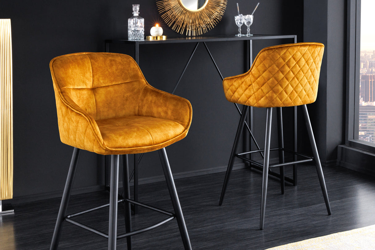 Bar chair EUPHORIA 74cm velvet mustard yellow