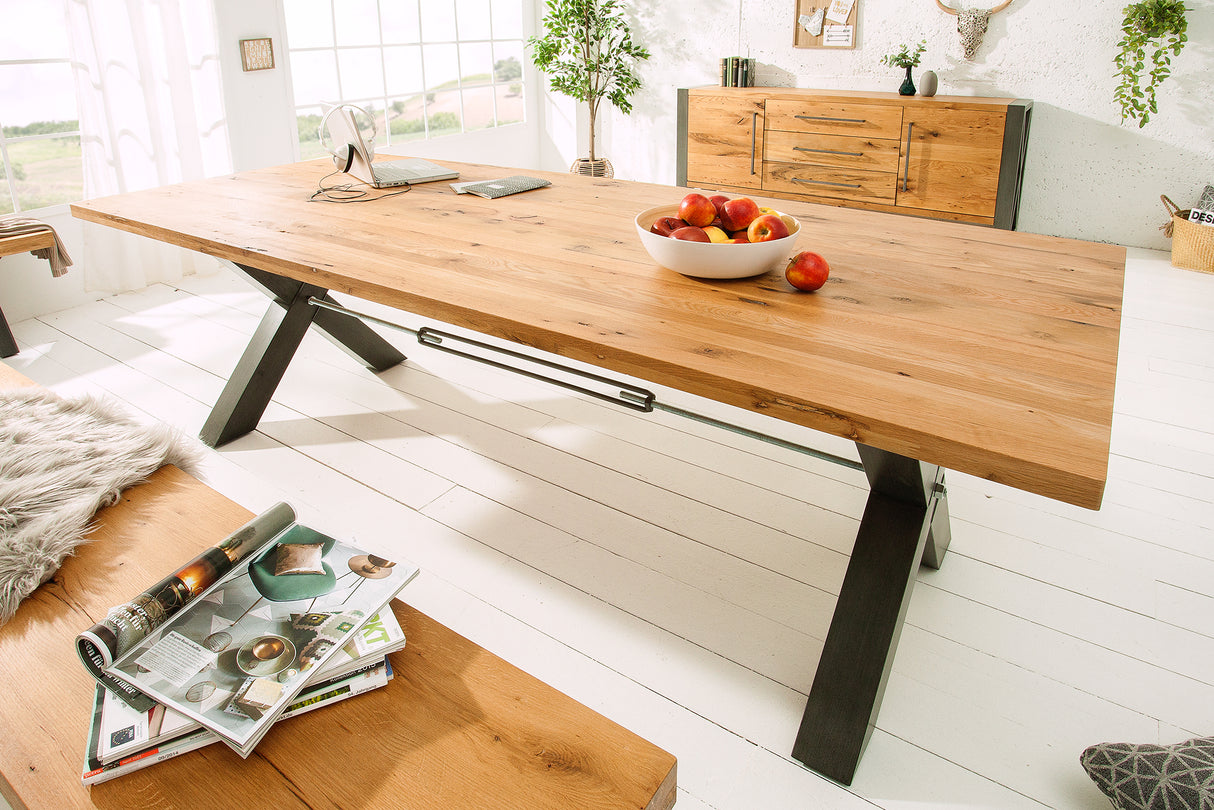Esstisch THOR 200cm X-Beine Wildeiche Industrial