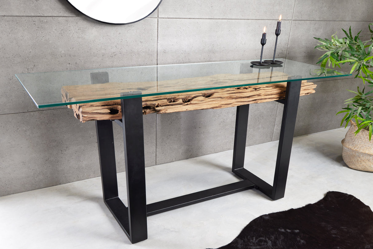 Console BARRACUDA 150cm recycled teak wood with tempered glass plate