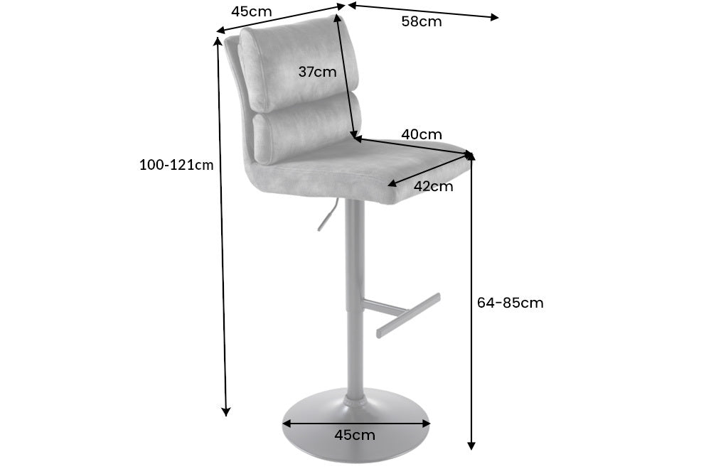 Bar stool COMFORT 64-85cm velvet dark grey