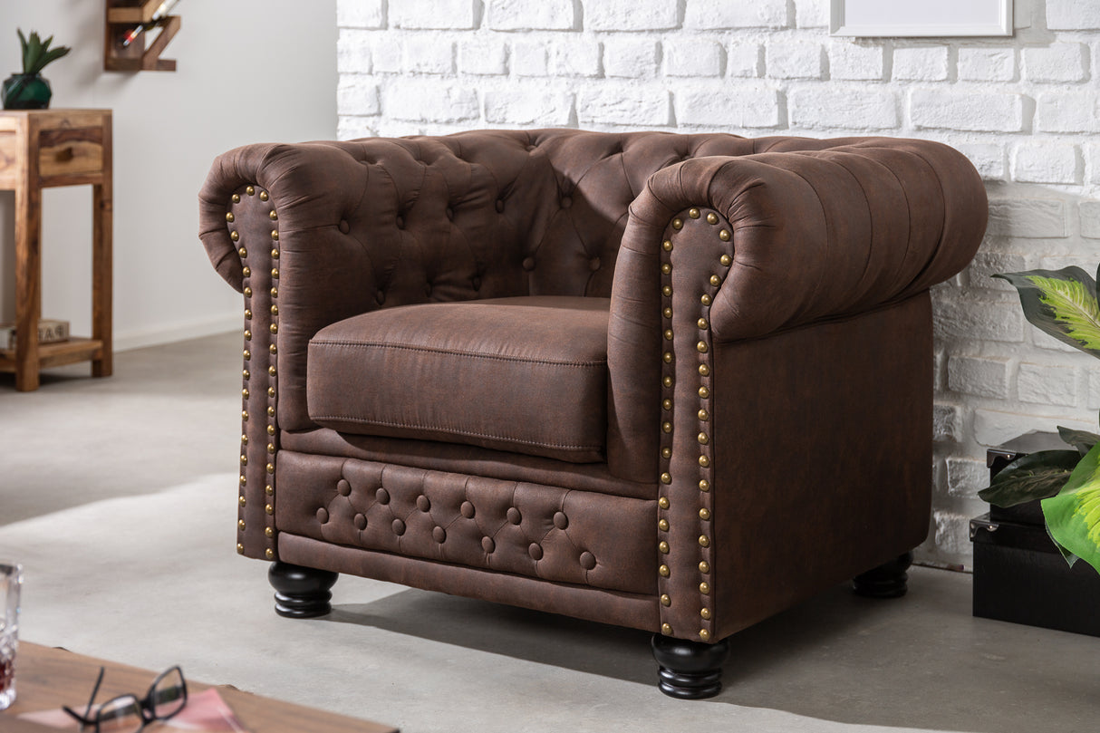 Armchair CHESTERFIELD microfibre vintage brown