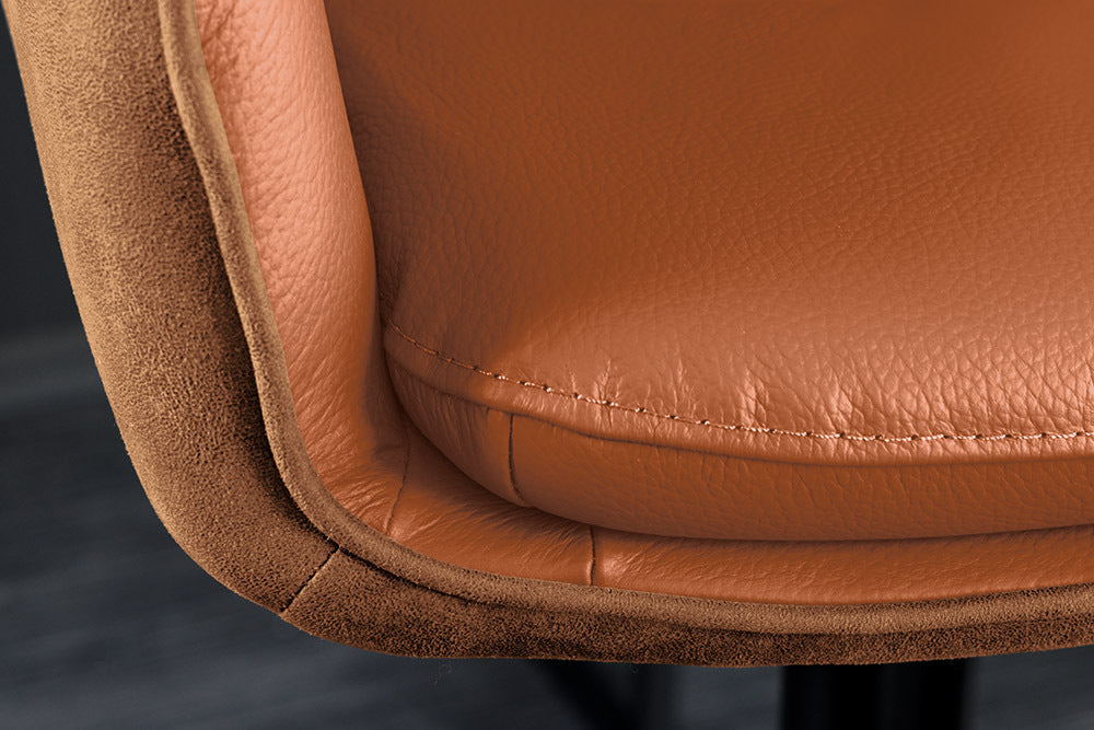 Bar stool BIG GEORGE w/ armrests microfibre leather cognac rotatable height adjustable