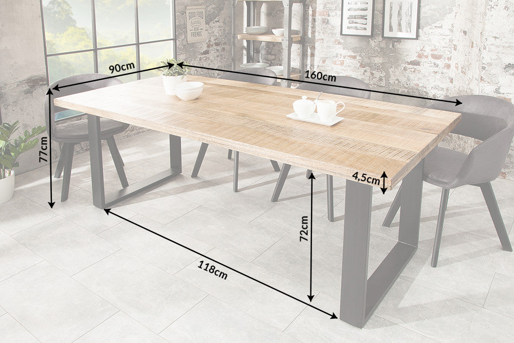 Esstisch IRON CRAFT 160cm U-Beine Mangoholz natur