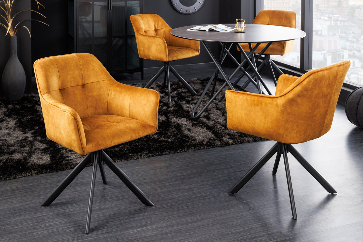 Swivel chair LOFT 180° with armrests velvet mustard yellow