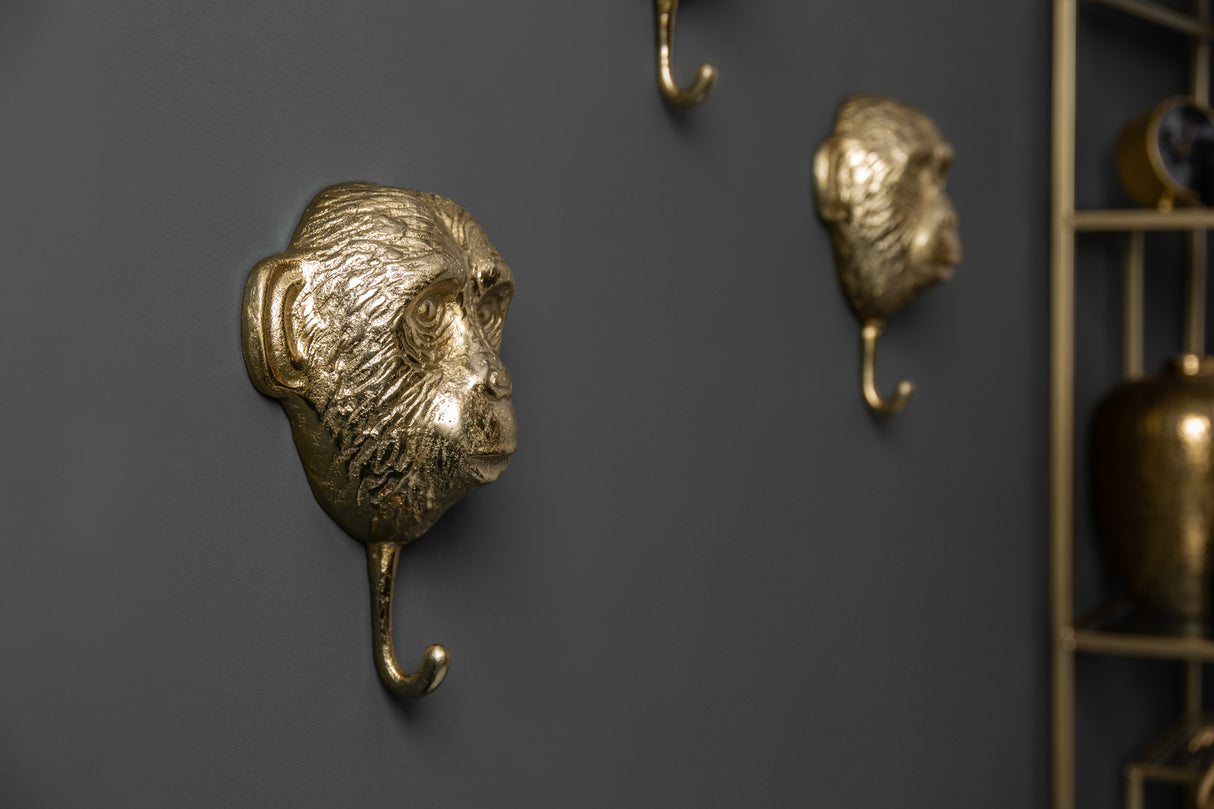 Wall decoration coat hook THREE APES set of 3 gold