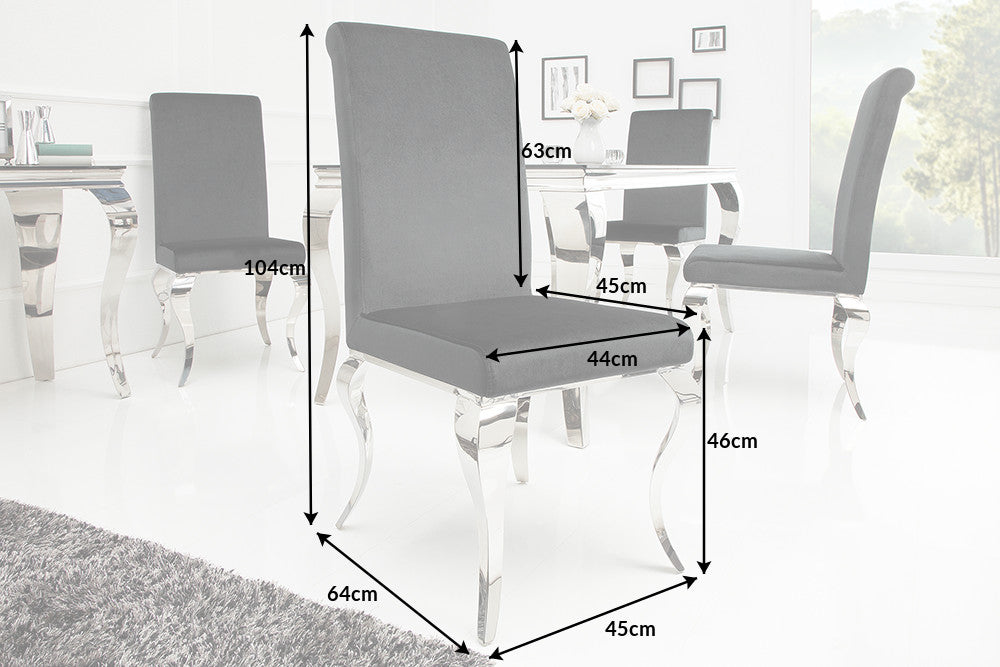 Chair MODERN BAROCK w/ silver legs velvet black
