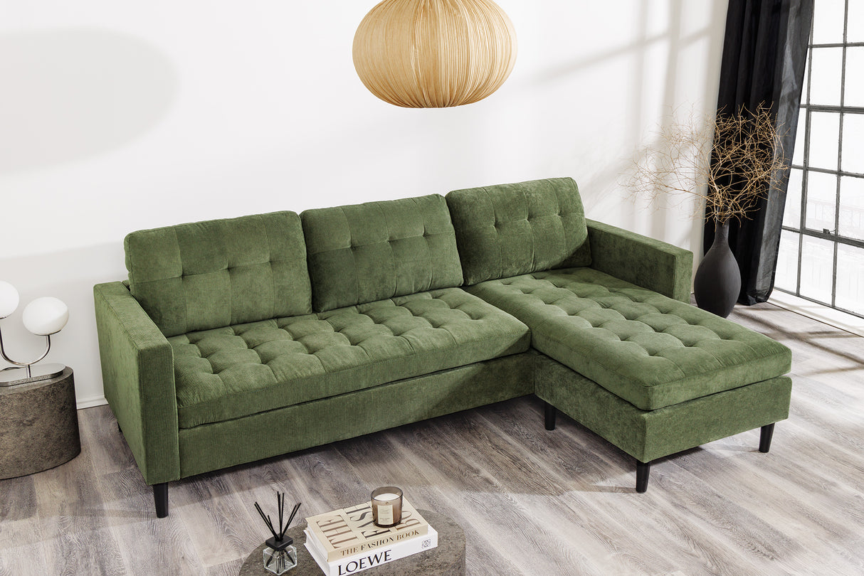 Corner sofa STOCKHOLM 220cm 3-seater cord green