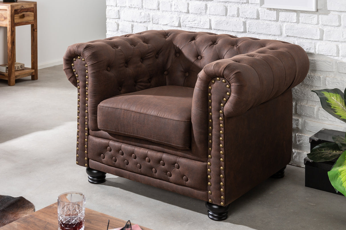 Armchair CHESTERFIELD microfibre vintage brown
