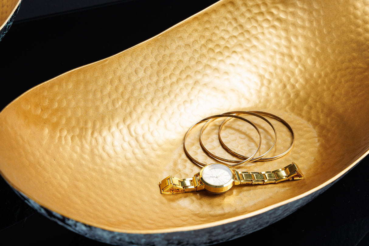 Dekoschale ABSTRACT ORIENT 43-54cm mit Hammerschlageffekt Gold und Patina