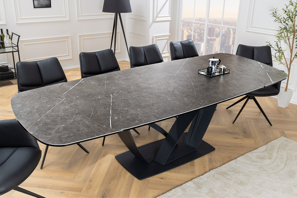 Esstisch PAPILLON 180-220-260cm Marmoroptik Graphit Keramik Hartglas