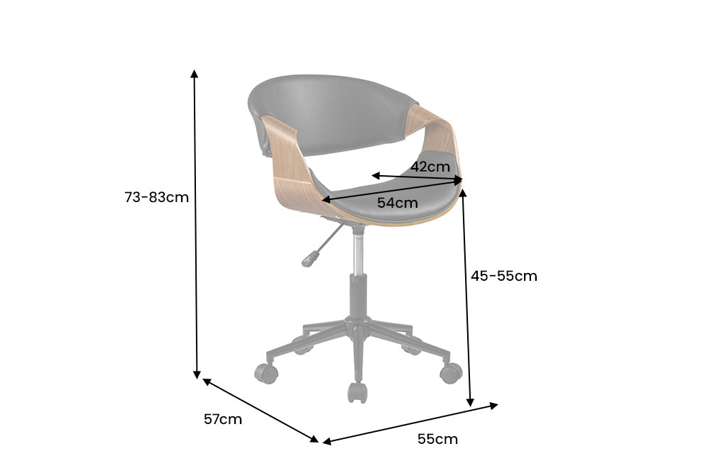 Office chair ORGANIC rotatable artificial leather black and walnut wood look