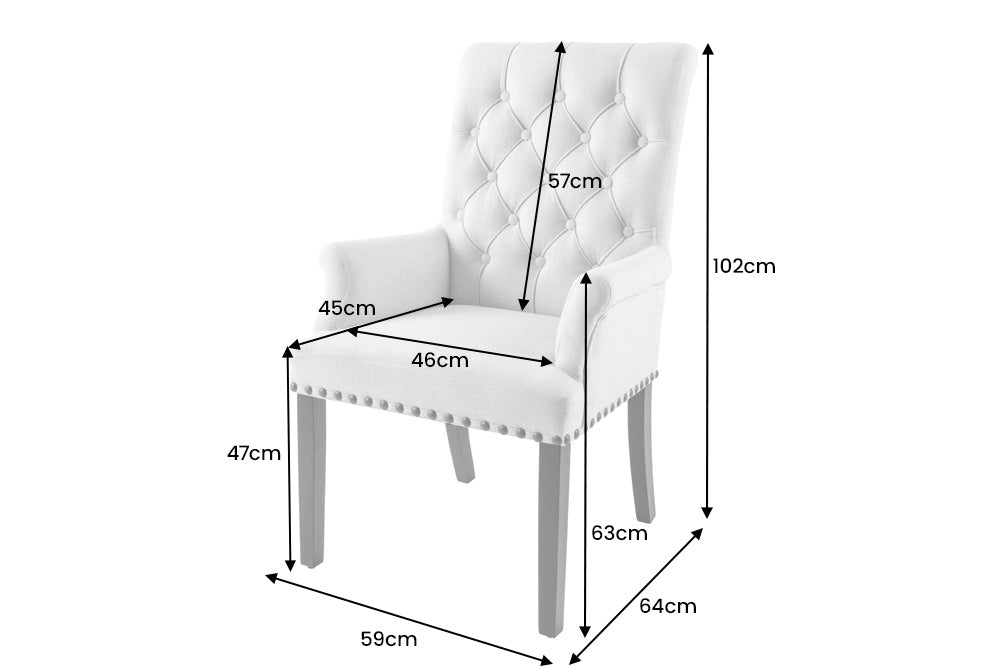 Chair CASTLE w/ armrests black legs textured fabric beige in chesterfield style