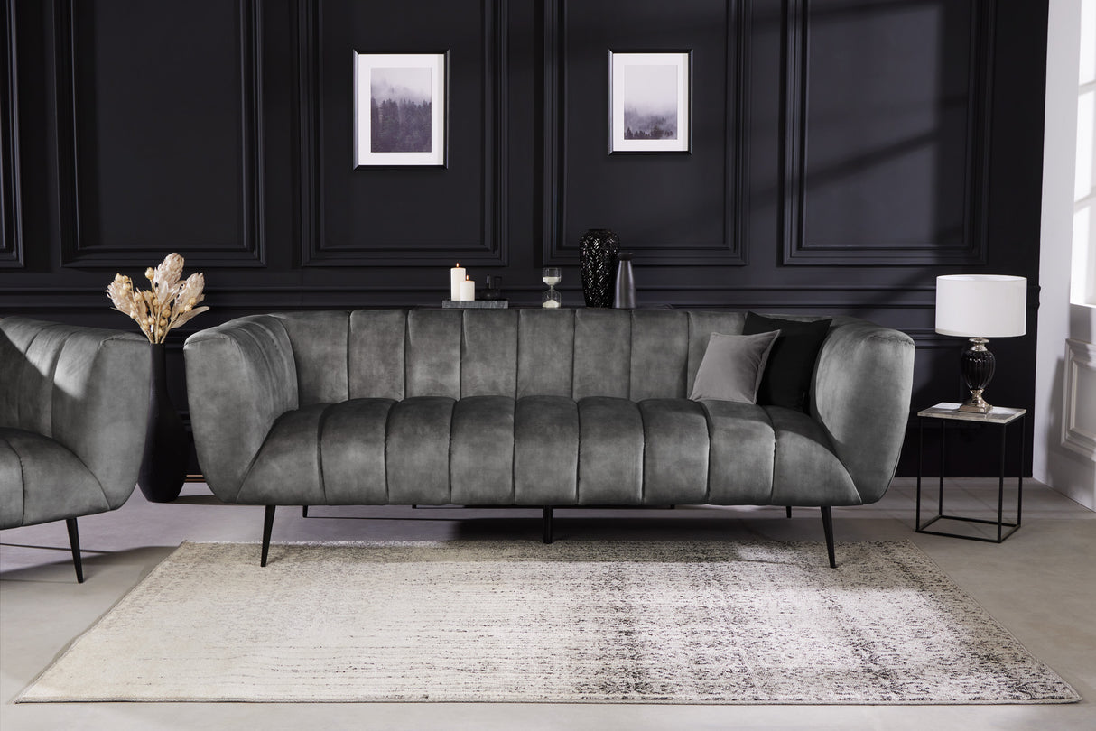 Sofa NOBLESSE 225cm 3-seater velvet grey w/ black feet
