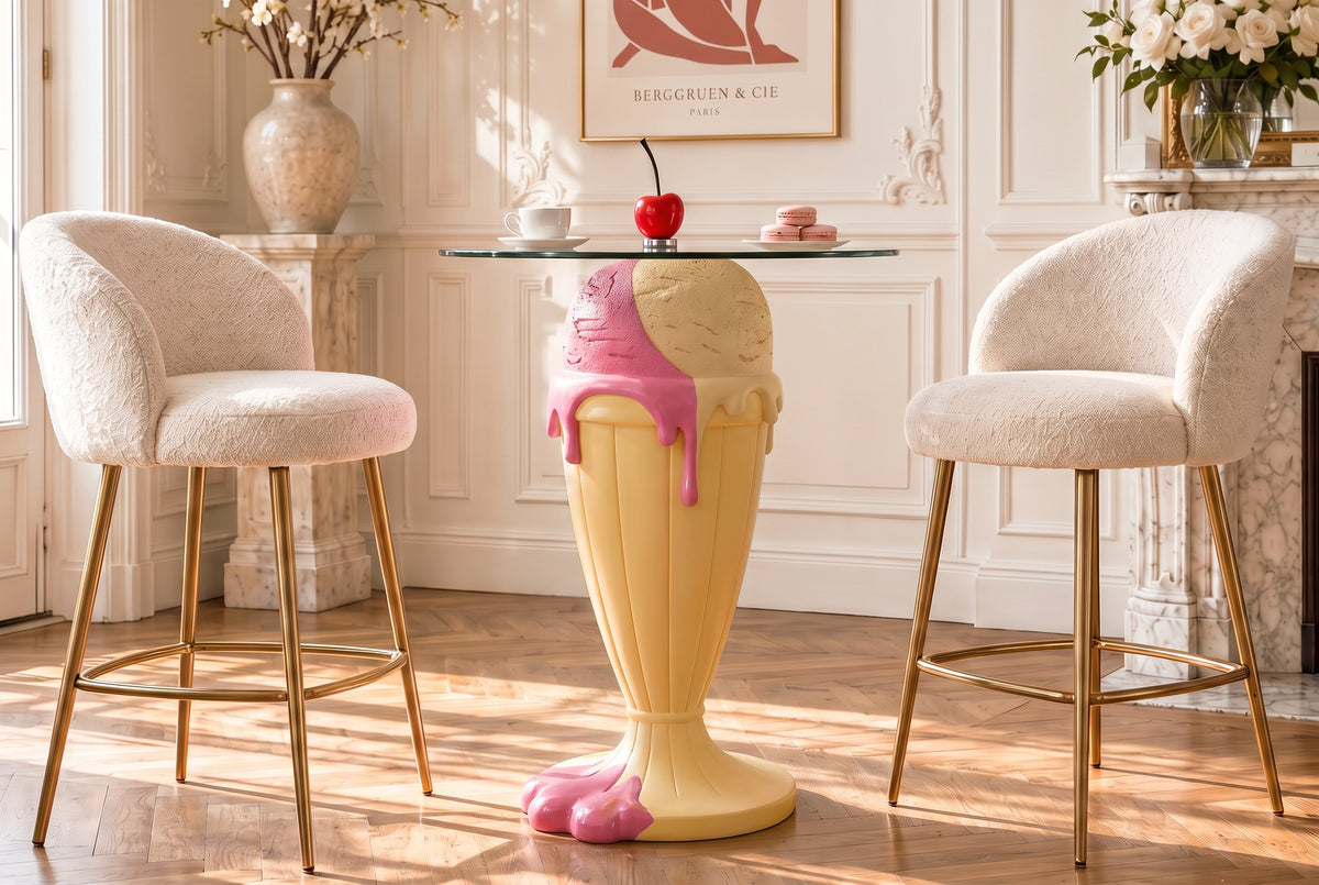 Bistrotisch SUNDAE 75cm pastellgelb mit magnetischer abnehmbarer Kirsche SWEET SOCIETY hauseigenes Design
