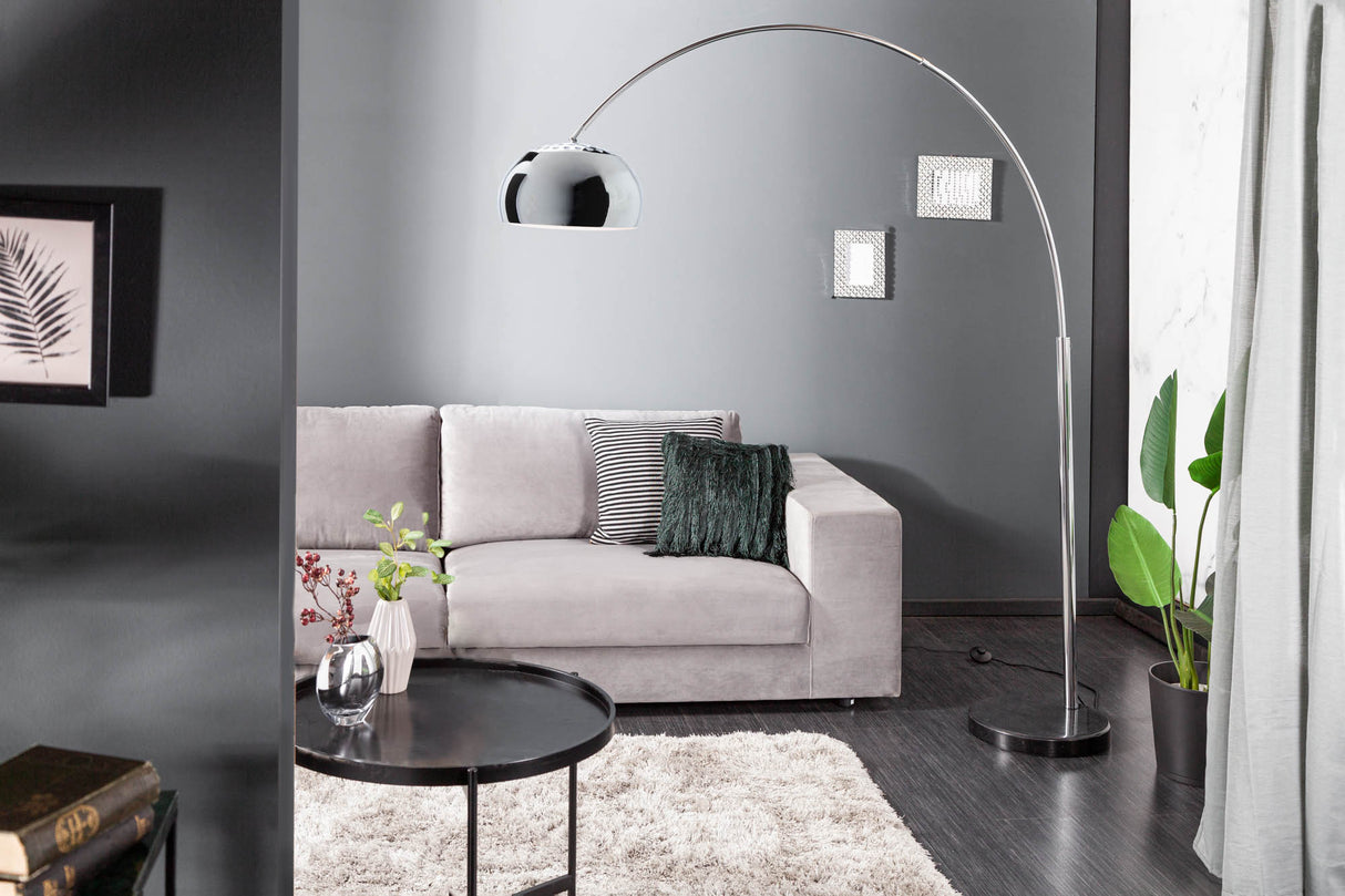Stehleuchte BIG BOW 170-205cm Chrom mit Marmorsockel