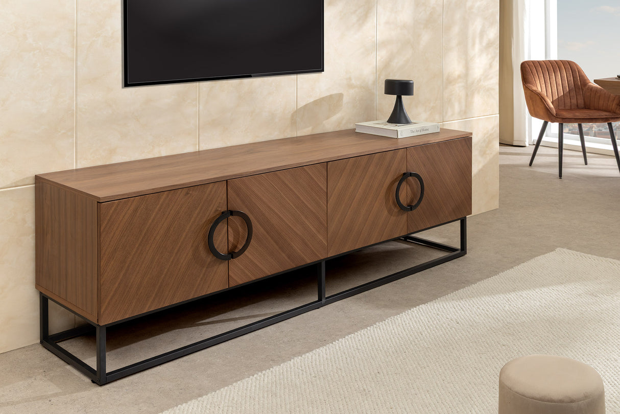 TV-Lowboard GRANDEZZA 180cm walnut wood look w/ black metal frame