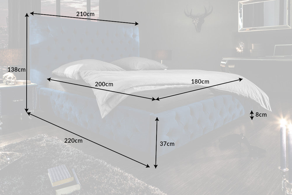 Bed PARIS CHESTERFIELD 180x200cm velvet dark blue
