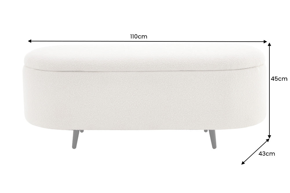 Bench chest VOQUE 110cm bouclé white upholstered w/ storage space bench seat