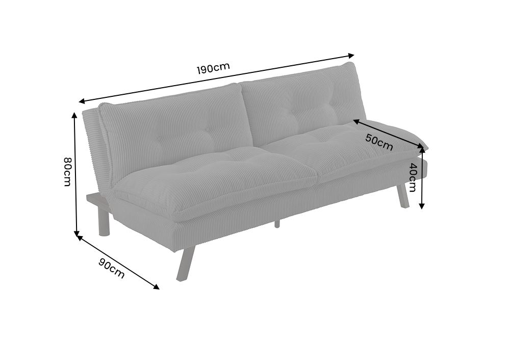 Sofa bed COCOONING 190cm 3-seater cord grey