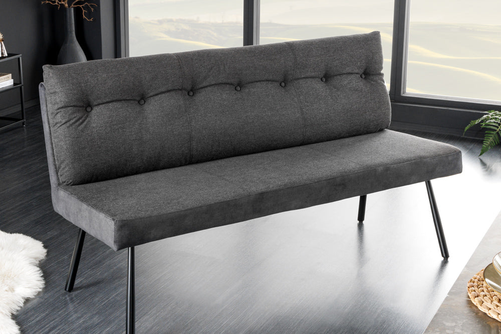 Bench BIG GEORGE 160cm flat woven fabric spring core velvet anthracite