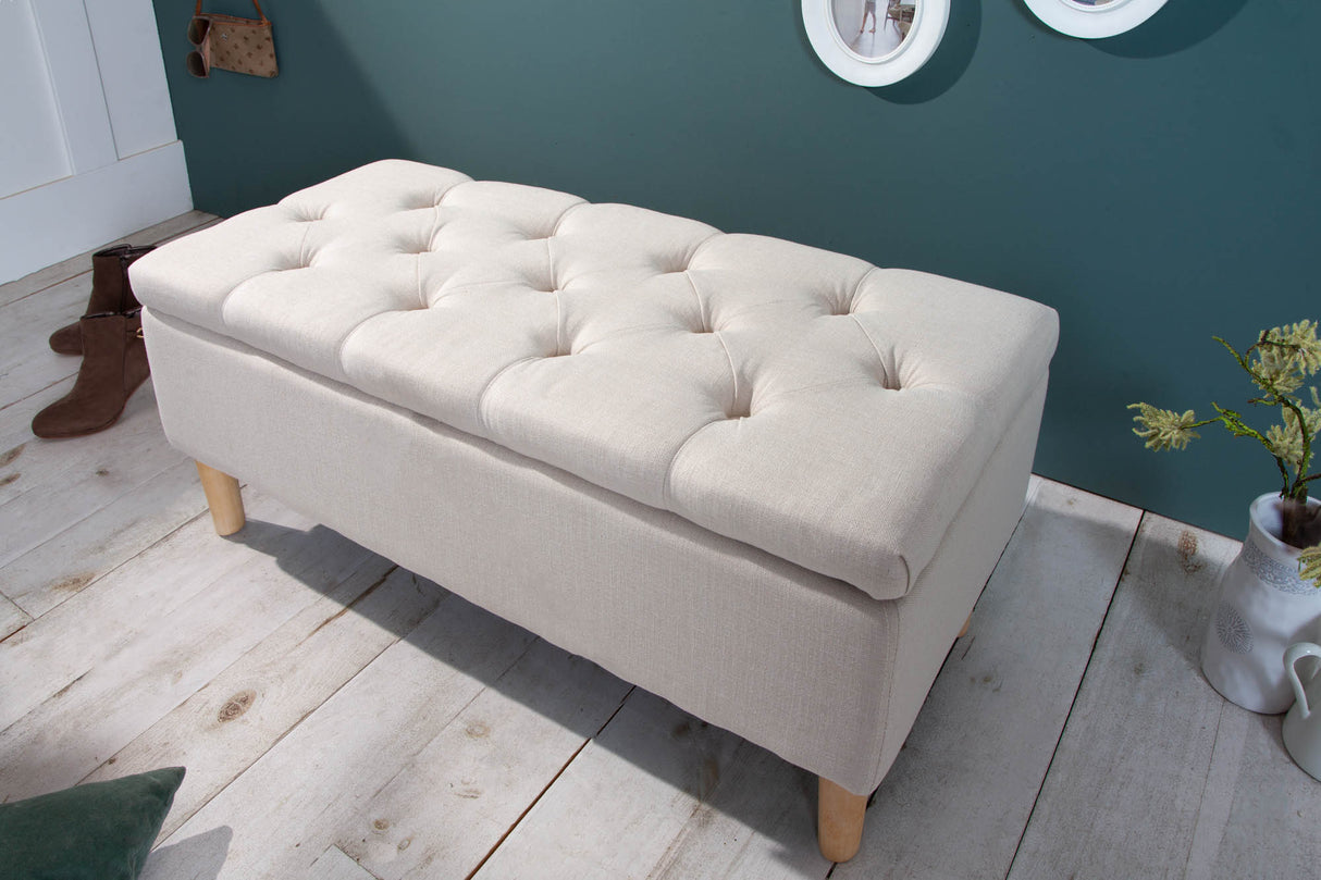 Sitzbank Spind CASTLE 100cm Strukturstoff beige im Landhausstil