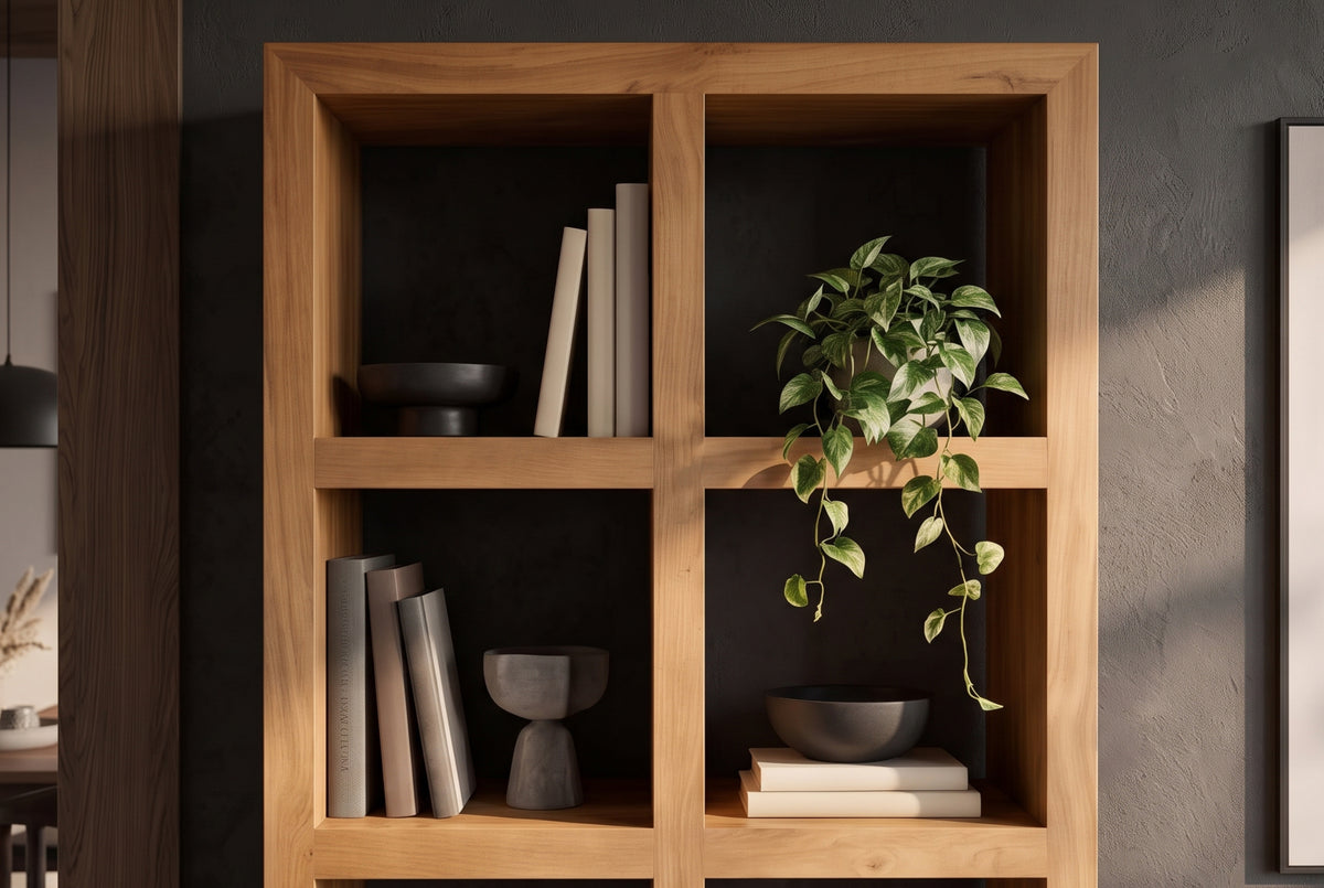 Shelf MAKASSAR 180cm 8 open compartments mango wood brown honey finish