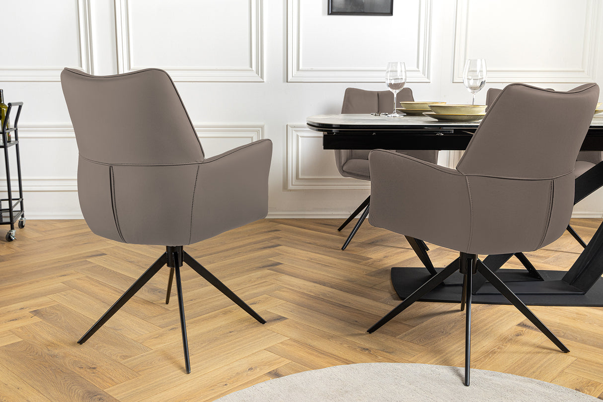 Drehstuhl PAPILLON 360° drehbar m/ Armlehnen Gestell schwarz Leder braun