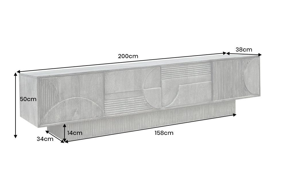 TV Board ART DECO 200cm 3D mango wood natural white