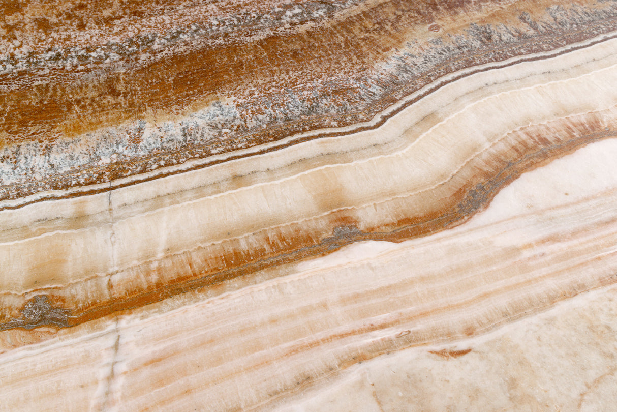 Dining table INFINITY 180-220-260cm boat-shaped extendable spanish onyx ceramic rust brown