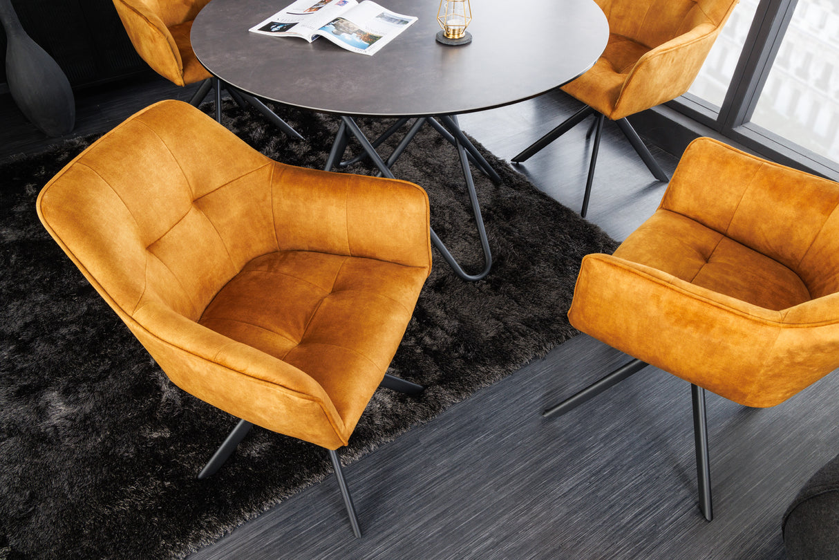 Swivel chair LOFT 180° with armrests velvet mustard yellow