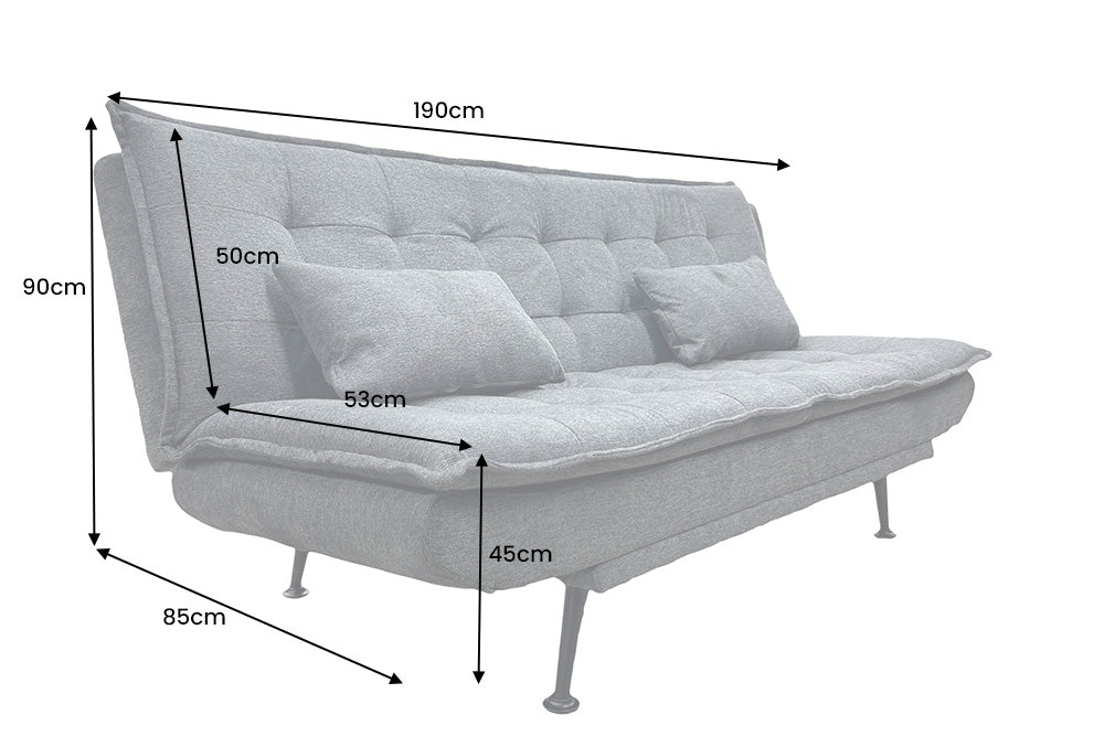Sofa bed JAZZ 195cm 3-seater textured fabric grey