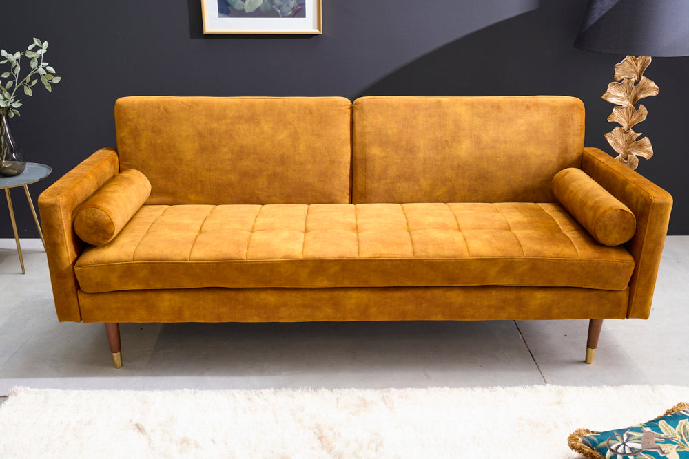 Schlafsofa COUTURE 200cm Micro Velours senfgelb