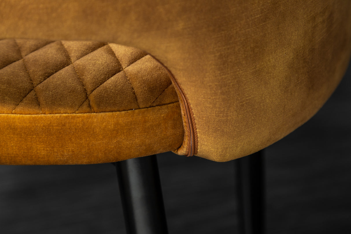 Chair PARIS w/ armrests velvet with decorative quilting mustard yellow