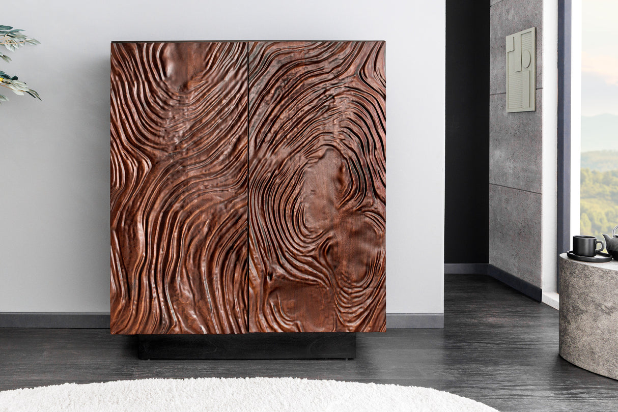 Highboard FLUID 110cm 3D acacia wood dark walnut brown