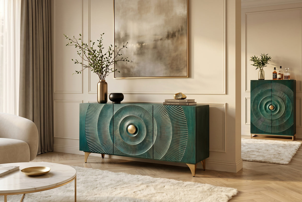 Sideboard GOLDEN SUNSET 140cm 3D mango wood turquoise