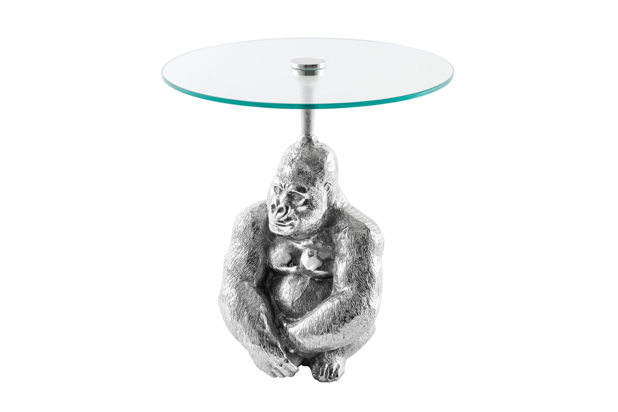 Beistelltisch KONG 50cm silber mit 45cm Glasplatte