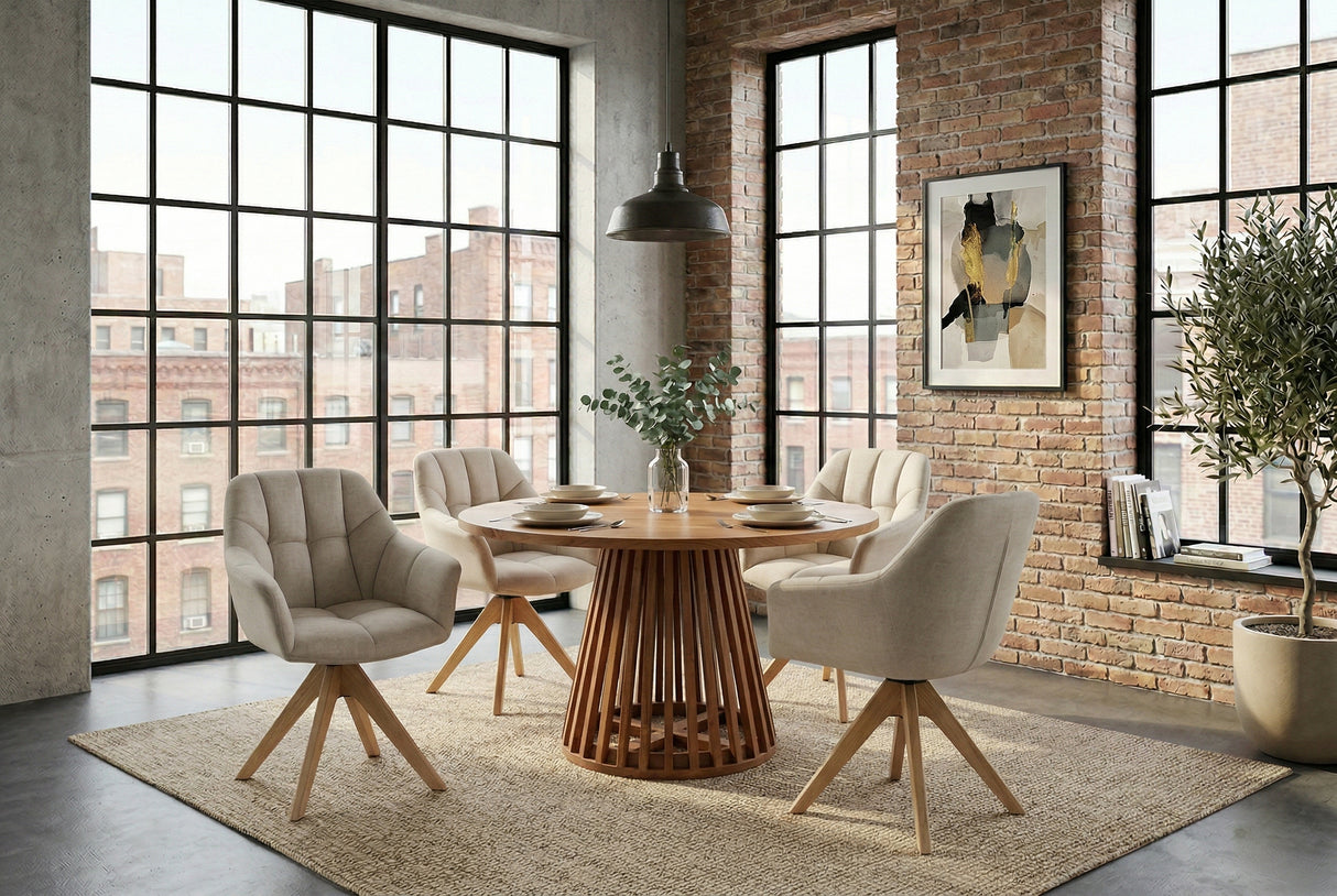 Swivel chair PAPILLON rotatable 180° w/ armrests velvet beige oak