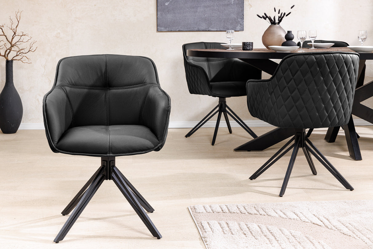 Swivel chair EUPHORIA rotatable 180° with armrests leather black