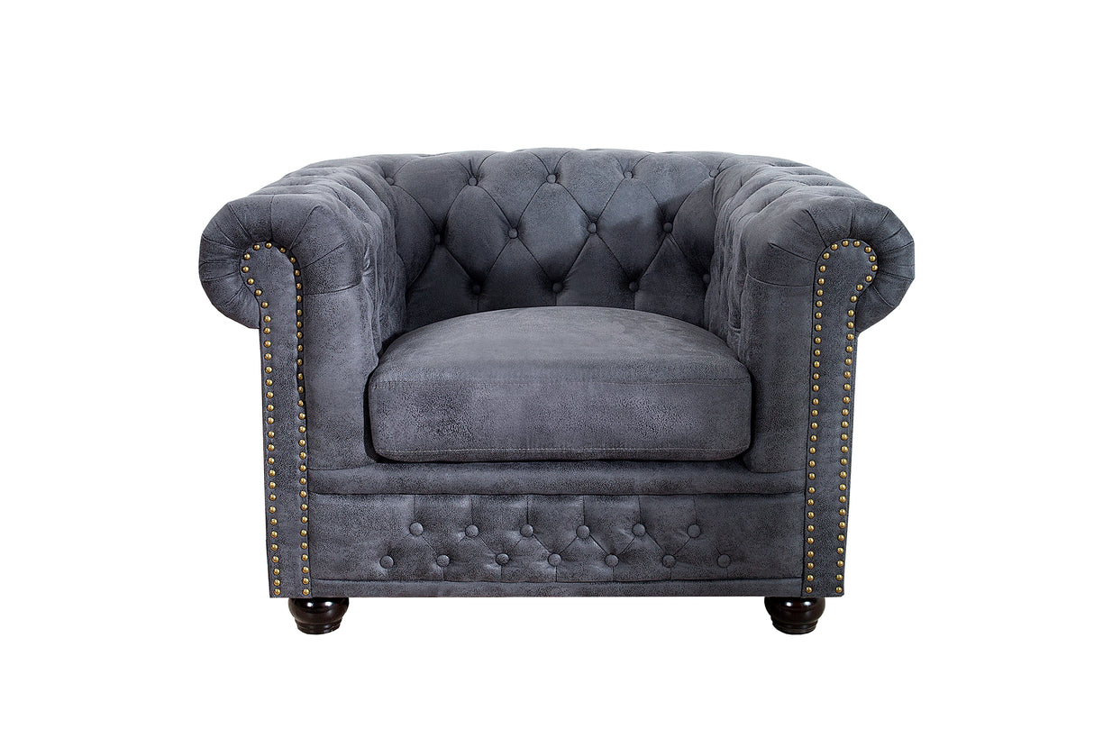 Armchair CHESTERFIELD antique look microfibre grey
