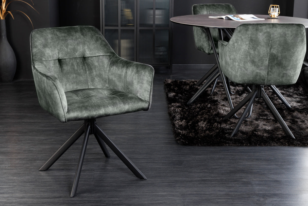 Swivel chair LOFT 180° with armrests velvet green