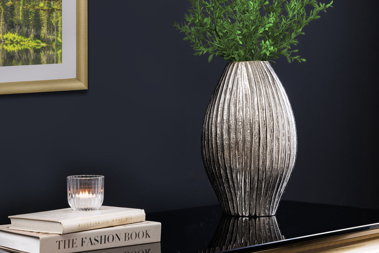Deko Vase ELEGANCE 30cm mit Hammerschlag Optik silber