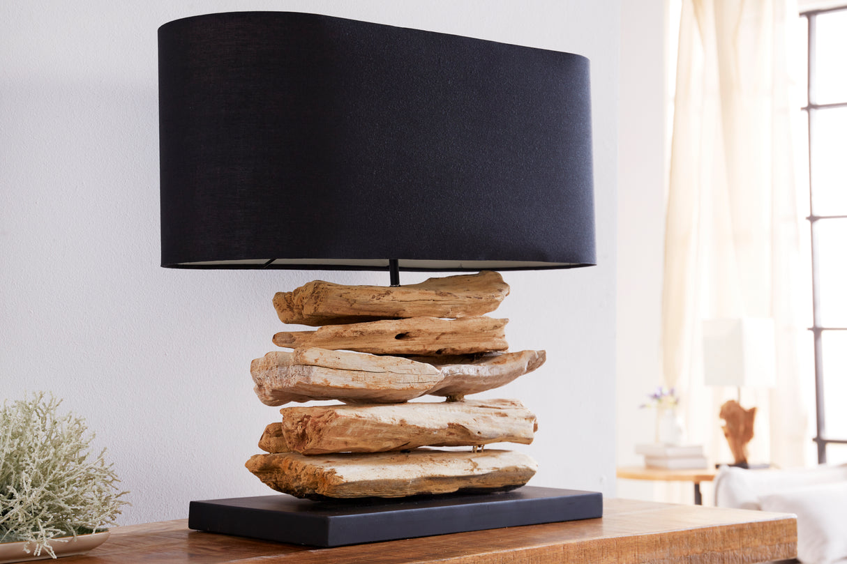Table lamp RIVERINE II driftwood black linen shade