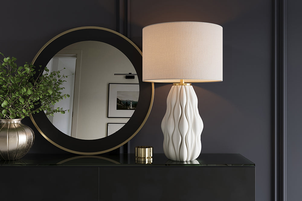 Table lamp ELEGANCIA 65cm white lampshade ceramic white golden