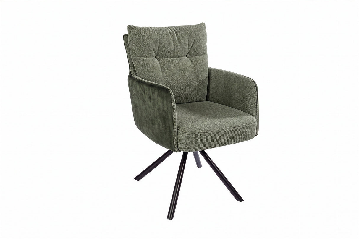 Swivel chair BIG GEORGE 360° rotatable w/ armrests spring core velvet flat woven fabric green