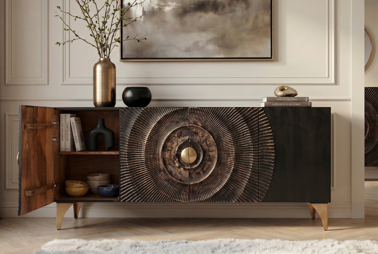 Sideboard GOLDEN SUNSET 180cm 3D mango schwarz