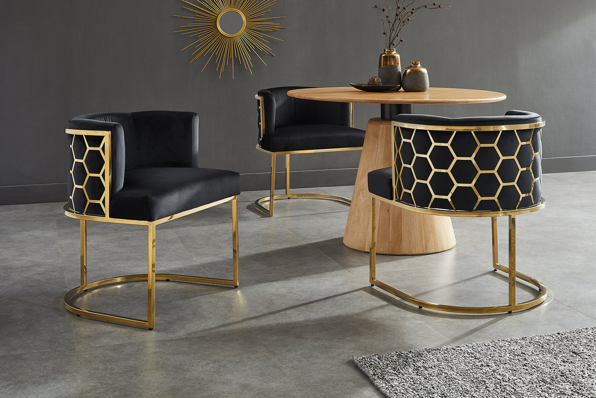 Stuhl ELEGANCE, Samt schwarz, mit goldenem Edelstahlgestell